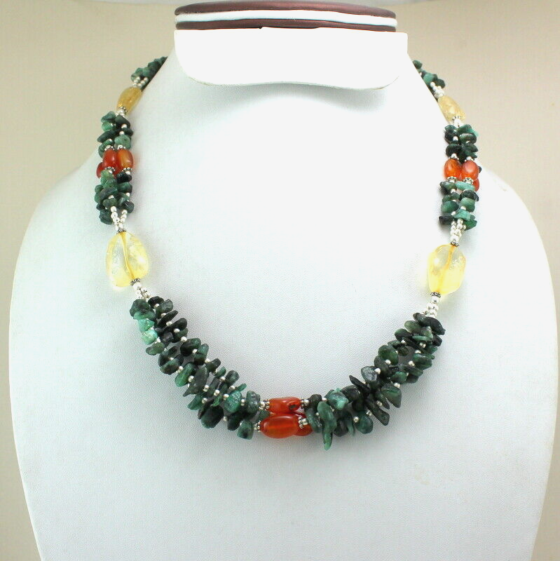 Handmade Natural Emerald Carnelian Citrine Beaded Gemstone Necklace-image