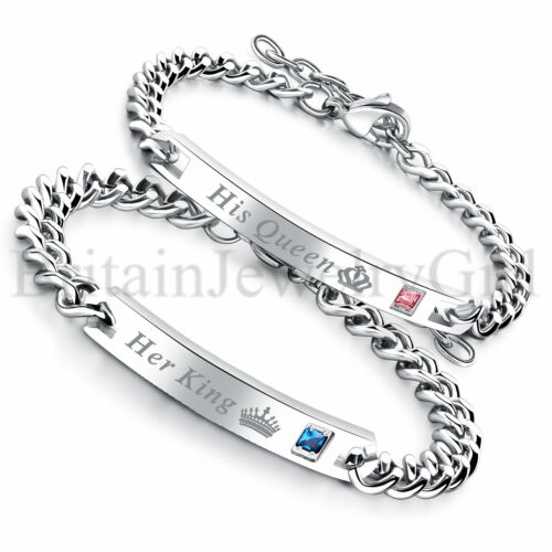 His Queen Her King Matching Stainless Steel His and Hers Couple Bracelet Bangle - Picture 1 of 9