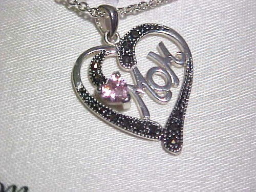 SILVER LUXURIES Mom Necklace Heart Pendant Marcasite & Pink Cubic Zirconia - Bild 9 von 11