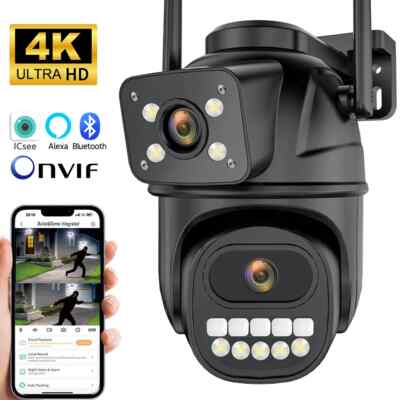 4K 8MP Wifi IP Camera Dual Screen Home Outdoor Security Auto Tracking CCTV Video