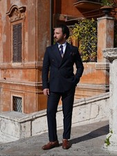 Mens Premium Double Breasted Suit Slim Fit Italian Style Punto Stitching Cream