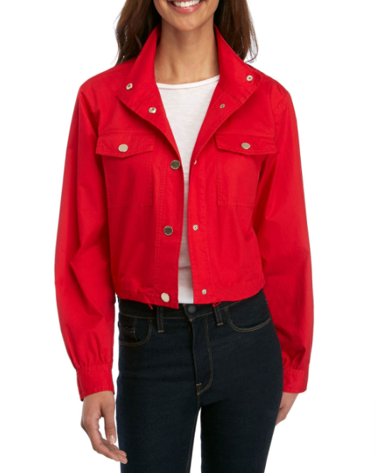 Michael Kors Womens Scarlet Red Poplin Cargo Jacket Pick Sz Michael Kors Womens Scarlet Red Poplin Cargo Jacket Pick Sz