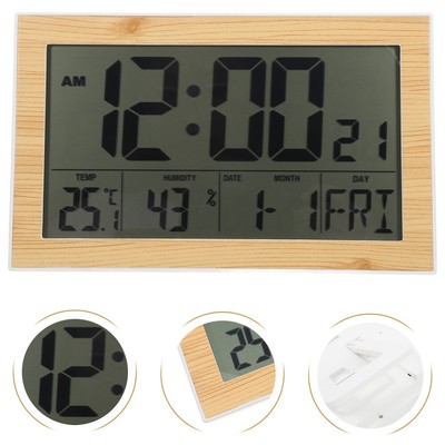 Wood Grain Digital Wall Clock Wall- Mounted Alarm Clock Wifi Clock Thermometer