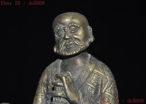 4.4"Old China Buddhism temple Bronze Arhat Damo Bodhidharma Dharma Buddha statue - Picture 4 of 7