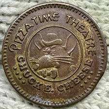 rare 1981 3D NO NECK CHUCK E CHEESE TOKEN BRASS Pizza Time Theatre vintage CEC