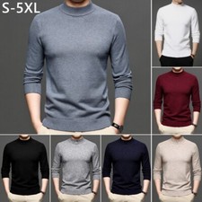Men Faux Woollen Sweater Top Knitted Jumpers Mock Neck Pullover Warm Casual
