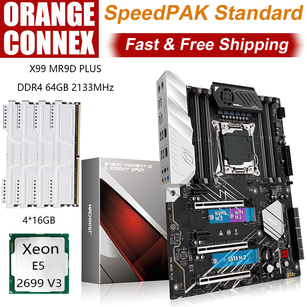 CPU X99-D8+Xeon E5 2699 v3 X99 Motherboard Xeon E5 2699 V3 CPU LGA 2011-v3 with 64GB