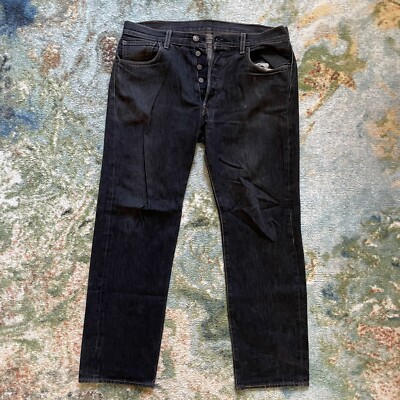 Levi's 501 Mens Original Straight Fit Black Denim Jeans Size 38x32