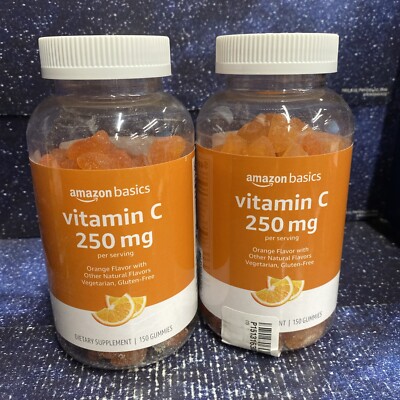 2X Amazon Basics Vitamin C 250 mg, 150 Orange Gummies Exp: Read Description