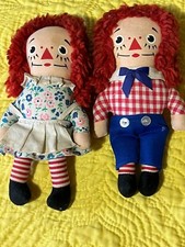 Pair Vintage Raggedy Ann  Andy Doll Knickerbocker 7" Fabric/Cloth VGC