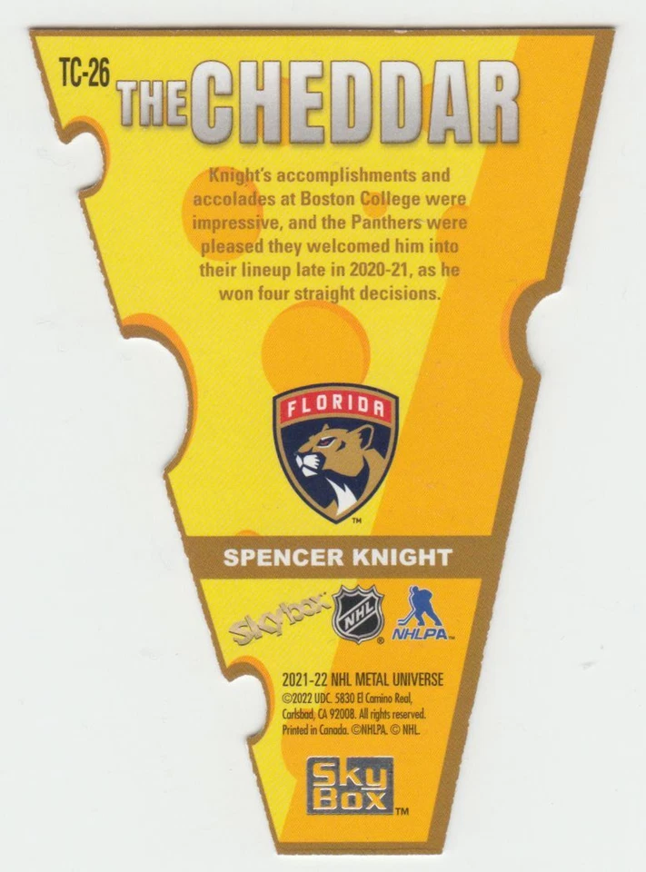 2021-22 Skybox Metal Universe The Cheddar Spencer Knight #TC26 - Image 2 of 2
