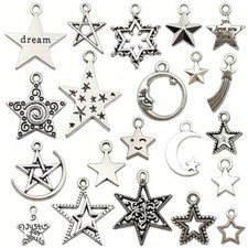 20pcs Star Moon Antique Silver Charms Pendants for Jewelry Making Earrings