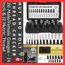 Nut and Bolt Thread Checker, 26 Male/Female Gauges - 14 Inch & 12 Metric, Thread