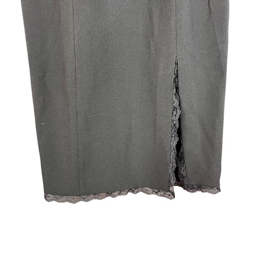 Boston Proper Lace Trim Slip Dress Black Sz 14 Party Cocktail Front Slit NWT$129 - Picture 3 of 14