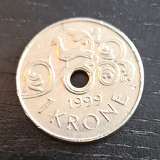 D&auml;nemark 1 Krone 1999 Lochm&uuml;nze "NORGE" (mit Loch)