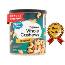 Great Value Deluxe Whole Cashews, Unsalted, 16 oz NEW