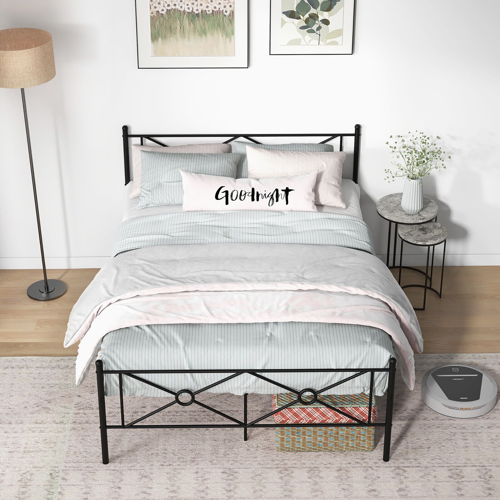 Full Size Metal Platform Bed Frame w/ Headboard Mattress Foundation Black