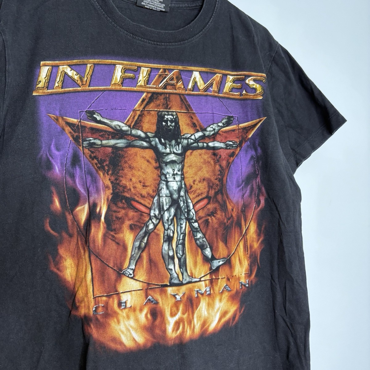 Vintage In Flames T Shirt Men's Band Tee Clayman World Size Small