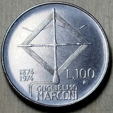 1974 Italy 100 Lire - Guglielmo Marconi 100th Anniversary - Europe B124