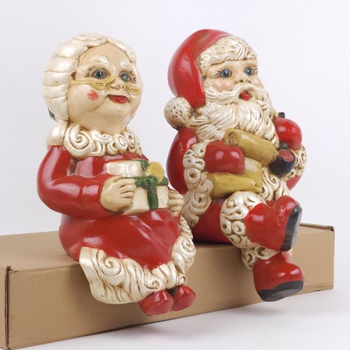 Vintage Mr and Mrs Santa Claus Mold Ceramic Shelf Sitting Figures Large 1985 - Picture 16 of 20