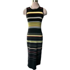 J Crew Cotton Knit Maxi Dress Black Multicolor Stripe Racerback Tank Size Small