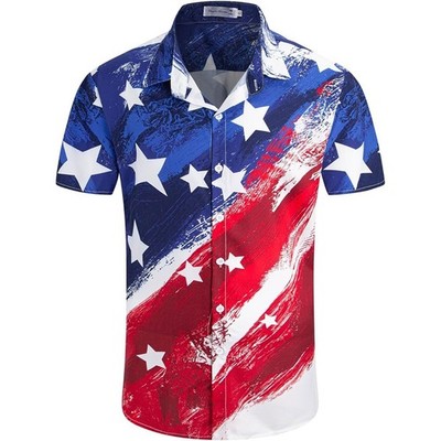 American Flag Distressed Hawaiian Shirt: Unisex Patriotic Aloha Beach Summer