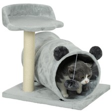 PawHut Cat Tree w/ Scratching Post, Bed, Grey, Used