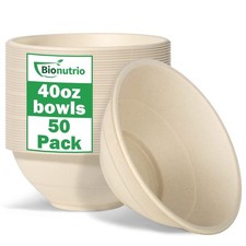 40 oz Disposable Large Paper Bowls, 50 Pack 100% Compostable | Eco-friendly B...