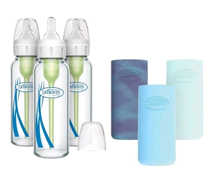 Natural Flow Anti-Colic Options+ Narrow Glass Baby Bottle, 8 Oz/250 Ml,3 pack