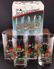 Vintage The Joy Of Christmas Set Of 4 Hi-Ball Glasses Made in USA NIB 1988