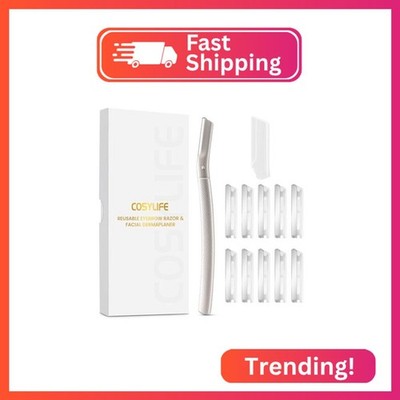 COSYLIFE Eyebrow Razor Dermaplaning Tool with 10 Blade Refills Exfoliating Face