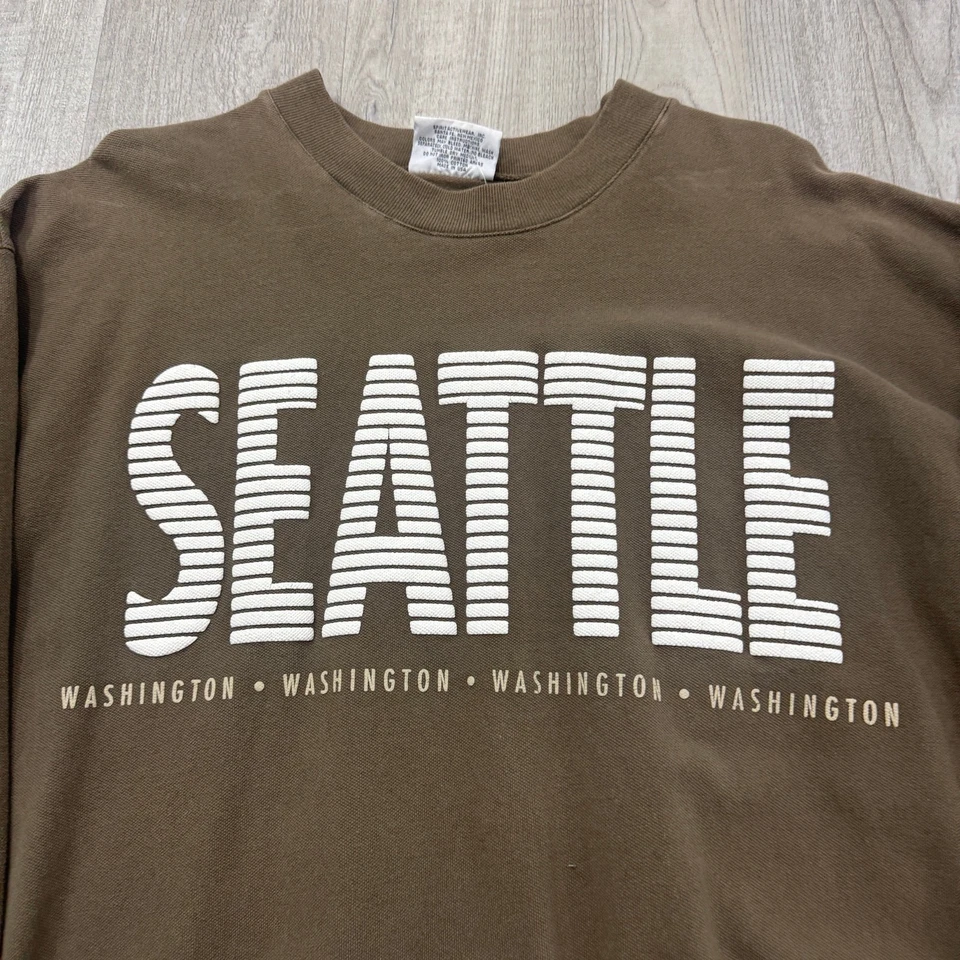 Camisa De Colección Seattle Washington Manga Larga Para Hombre Extra Grande XL Marrón Años 90  Foto 3 de 4