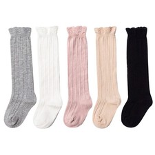 5 Pair Pack Baby Girls Boys Uniform Knee High Socks Infants Baby Tube Ruffled...