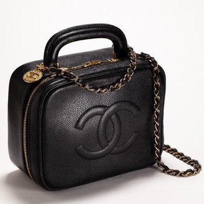 CHANEL Vintage Timeless Vanity Case Bag Black Caviar Leather CC