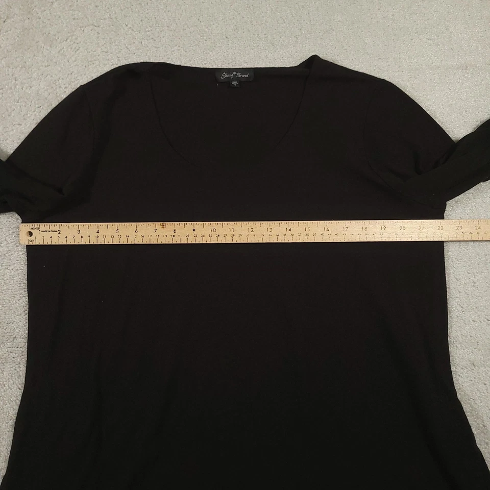Slinky Brand Shirt Womens 1X Black 3/4 Sleeve Scoop Neck Made in USA - Image 4 of 4