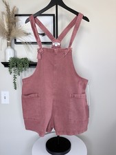 ZENANA Red Cotton Overall Romper Sleeveless Wide-Leg Women's M Pockets