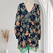 Sezane Dress Womens 36/US 4 Tropical Floral Long Sleeve Button Front Mini