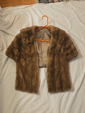 Vintage Riches Mink Fur Shawl Wrap Brown Elegant Formal Cape Stole Luxury