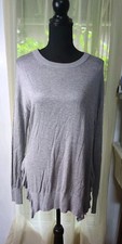 DKNY Women's Long Sleeve Sweater With Ruffle Hem, Gray, NWT, MSRP 89