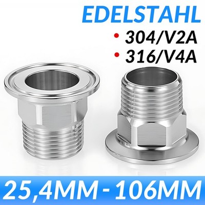 Triclamp Edelstahl Gewindeadapter Außengewinde Sanitär V2A/V4A Φ25,4mm-106mm