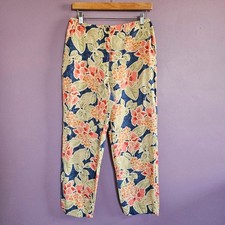 Size 8 Talbots Vintage Linen Blend High Rise Floral Tropical Ankle Pants