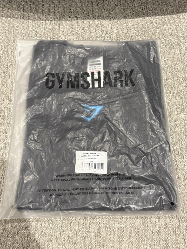 T-shirt Manches Longues Gymshark Onyx 5.0 Seamless – Taille L, Noir – Neuf Avec étiquette, Pour Le Sport