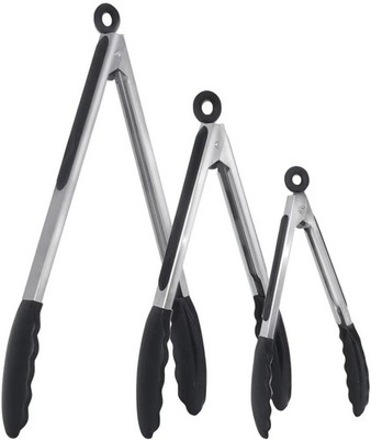 Silikon Küche Kochen Zange BBQ Salat Servieren Edelstahl Griff Utensil