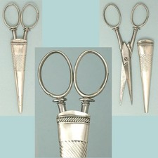 Antique Close Plated Silver Scissors & Sterling Silver Sheath * English * C1790