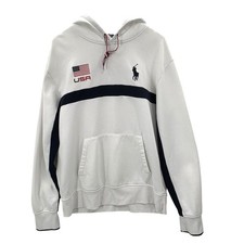 Polo Ralph Lauren USA Big Pony Hoodie Graphic Print White SZ Large