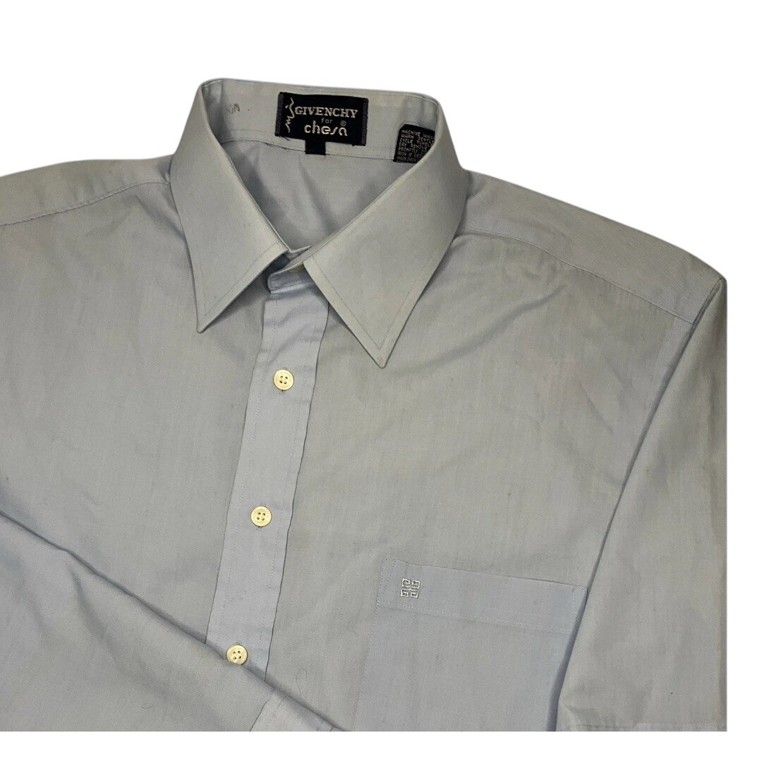 Givenchy, Givenchy for Chesa Shirt Men 16.5 Short Sleeve Button Down Logo Blue 70s Vintage