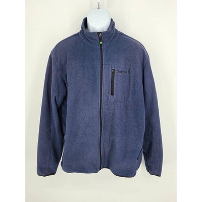 Timberland Fleece Jacket Blue Full Zip Mock Neck Outerwear Coat Men Size Large