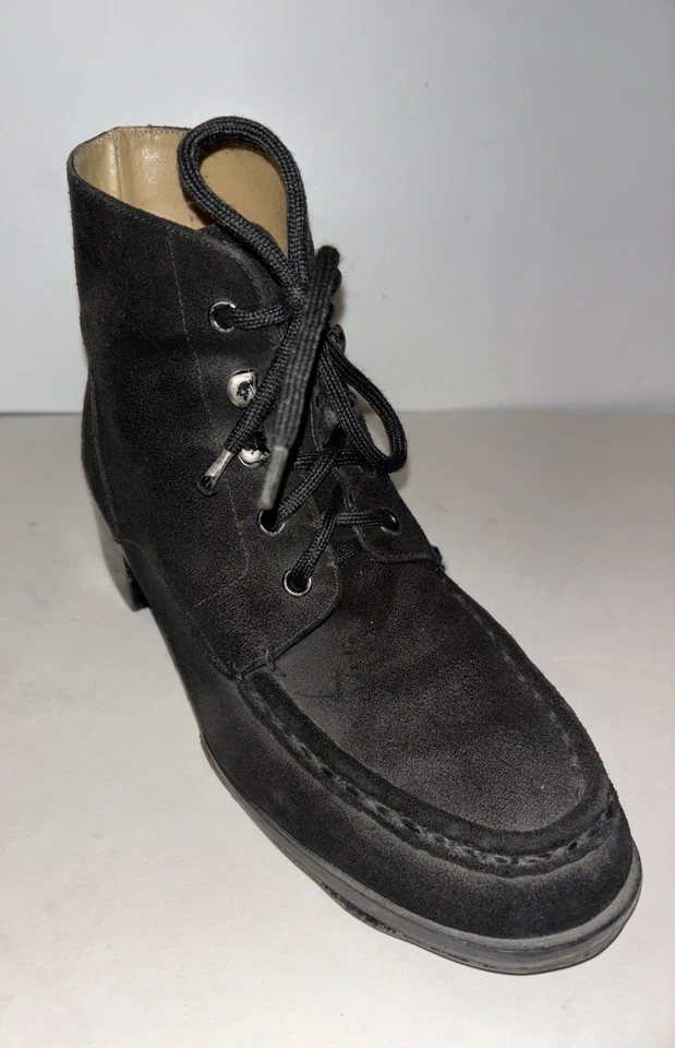 9 & Co 黑色麂皮绒系带踝靴女式 7.5 块跟脚趾户外服装 — 第 3/4 张图片