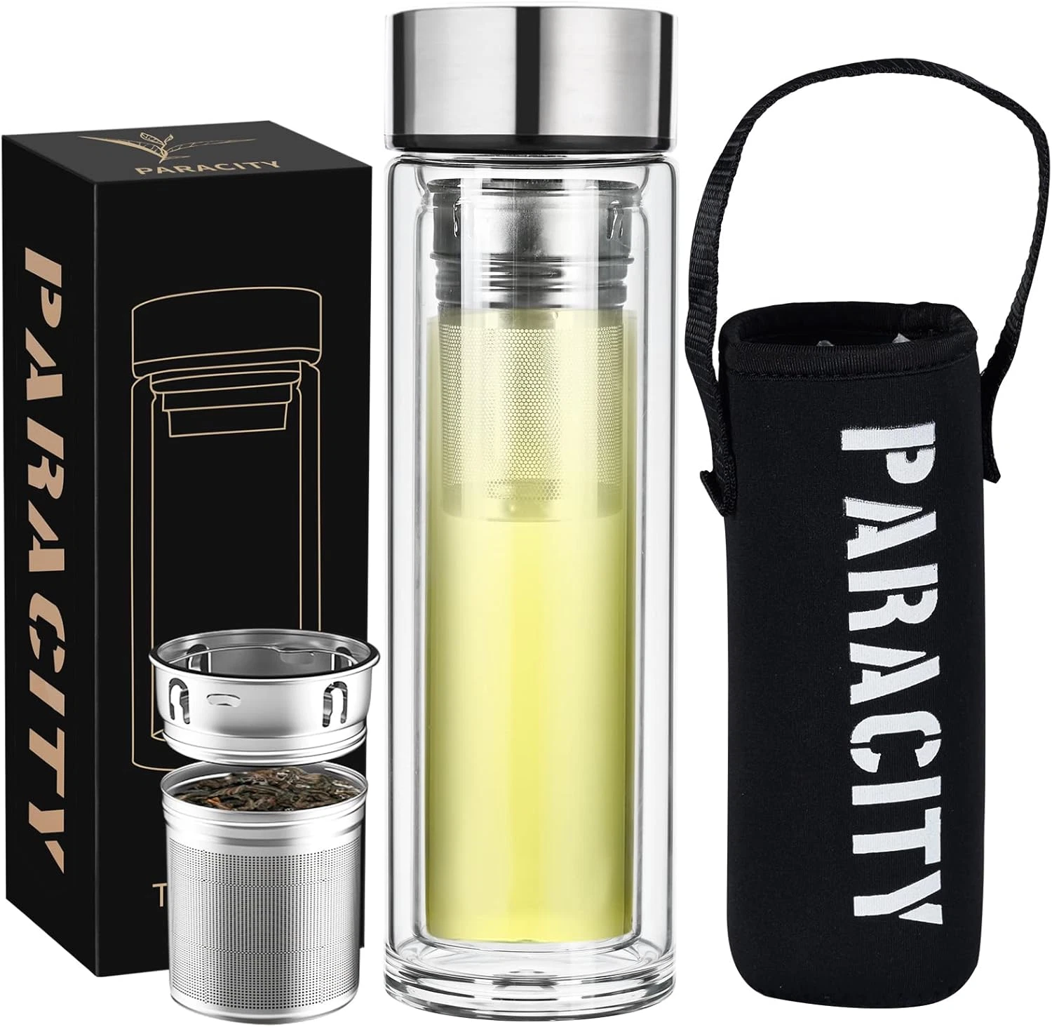 Glass Tea Infuser Bottle Teas Flood Cup Double Wall Borosilicate Portable