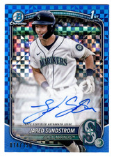 Jared Sundstrom 2025 Bowman Chrome 1st Year Blue X-Fractor Auto 14/150 Mariners